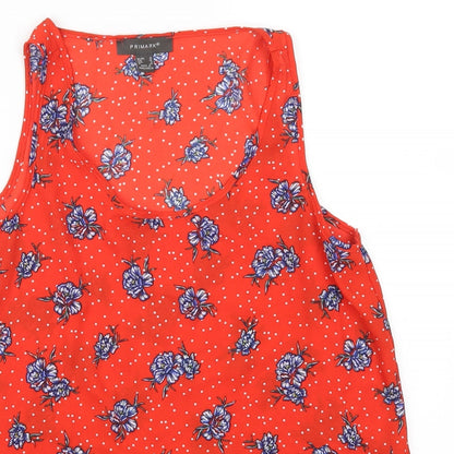 Primark Womens Red Floral  Basic Tank Size 10  - Polka Dot