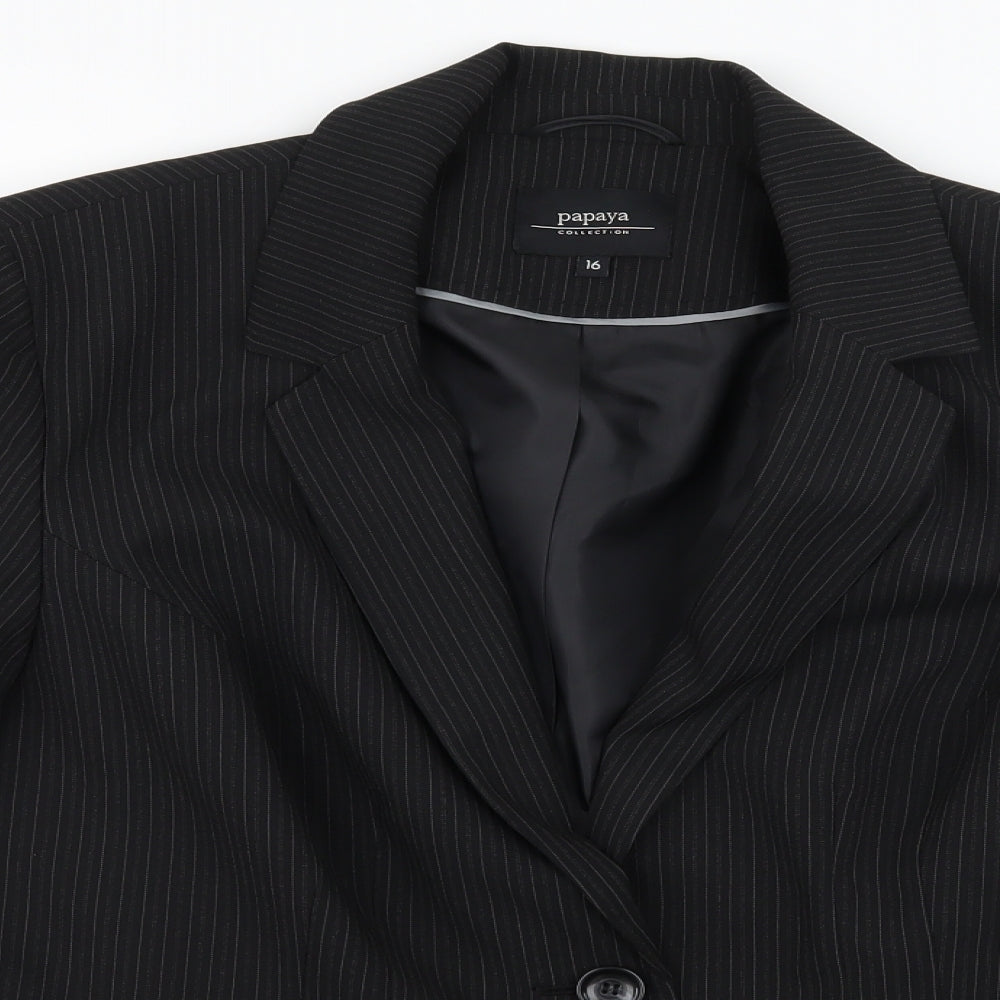Papaya Womens Black Striped  Jacket Suit Jacket Size 16