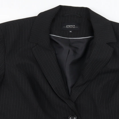 Papaya Womens Black Striped  Jacket Suit Jacket Size 16