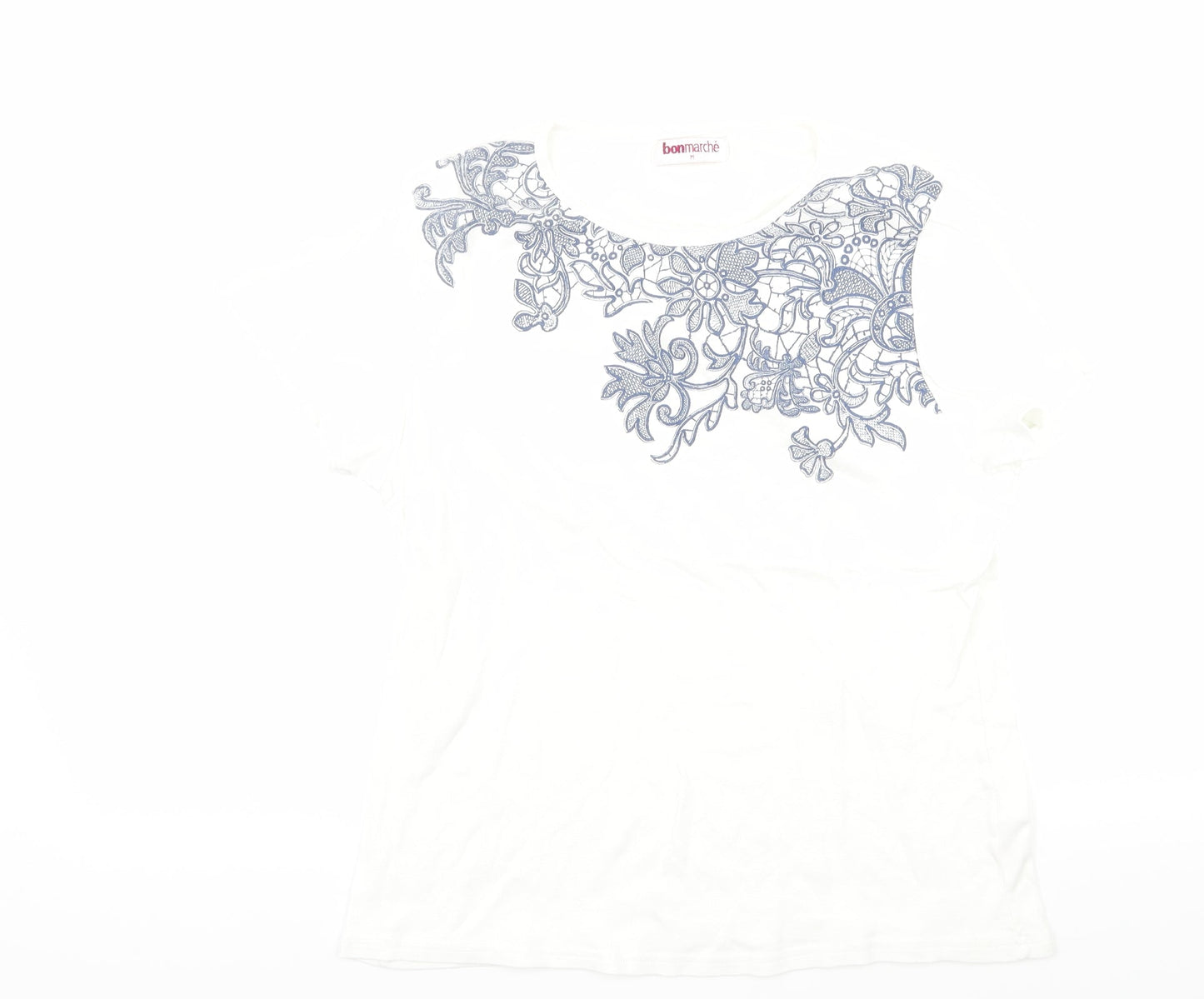 Bonmarché Womens White Floral  Basic T-Shirt Size M