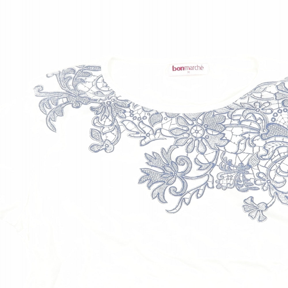 Bonmarché Womens White Floral  Basic T-Shirt Size M