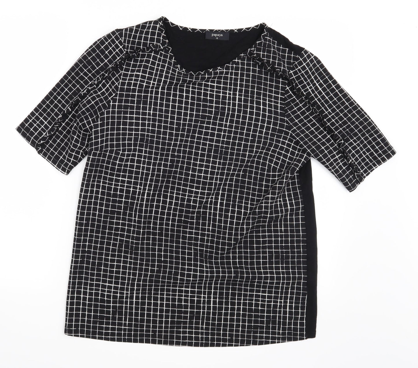Papaya Womens Black Check  Basic T-Shirt Size 12