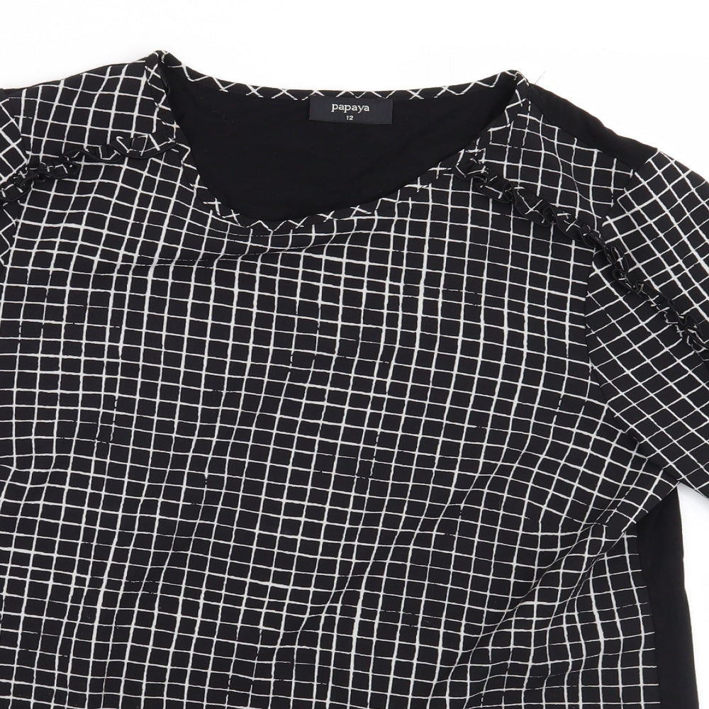 Papaya Womens Black Check  Basic T-Shirt Size 12