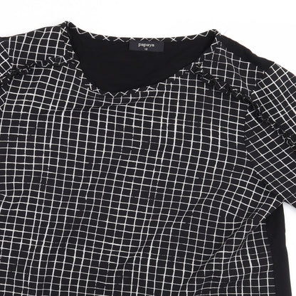 Papaya Womens Black Check  Basic T-Shirt Size 12