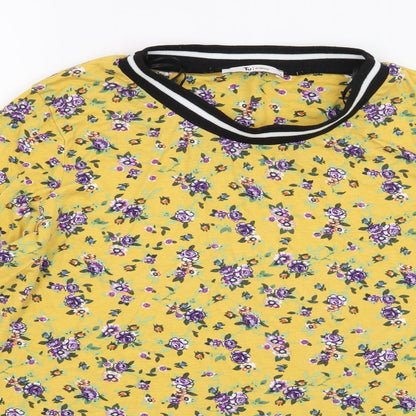 TU Womens Yellow Floral  Basic T-Shirt Size 8