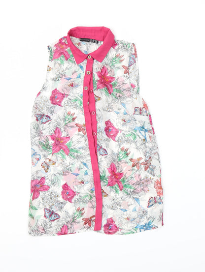 Atmosphere Womens White Floral  Basic Button-Up Size 6