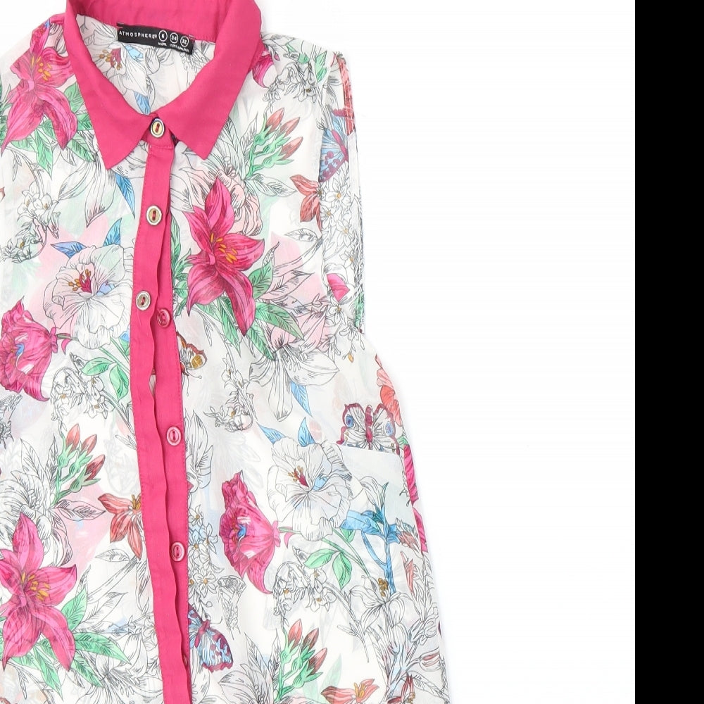 Atmosphere Womens White Floral  Basic Button-Up Size 6