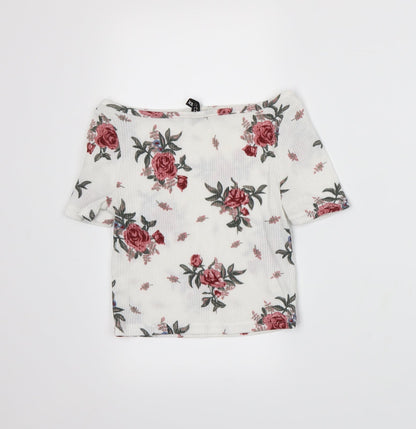 Divided by H&M Womens White Floral  Basic T-Shirt Size XS