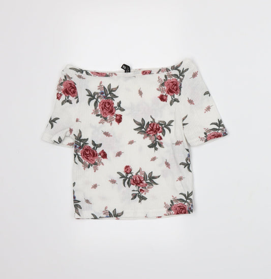 Divided by H&M Womens White Floral  Basic T-Shirt Size XS