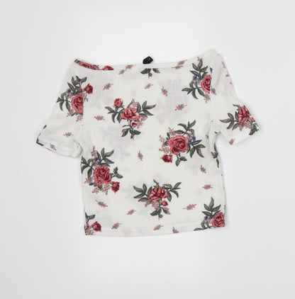 Divided by H&M Womens White Floral  Basic T-Shirt Size XS