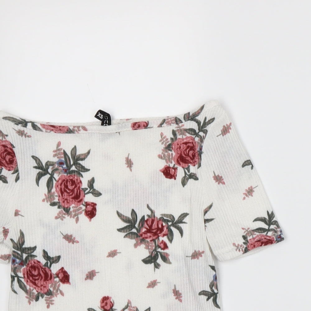 Divided by H&M Womens White Floral  Basic T-Shirt Size XS