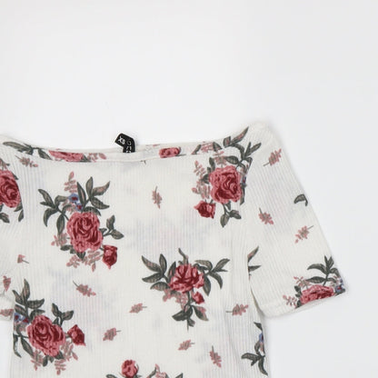 Divided by H&M Womens White Floral  Basic T-Shirt Size XS