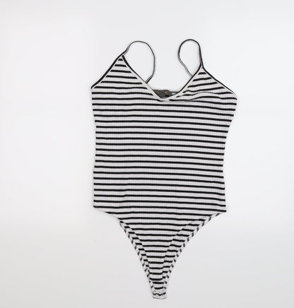 Primark Womens White Striped  Bodysuit One-Piece Size M