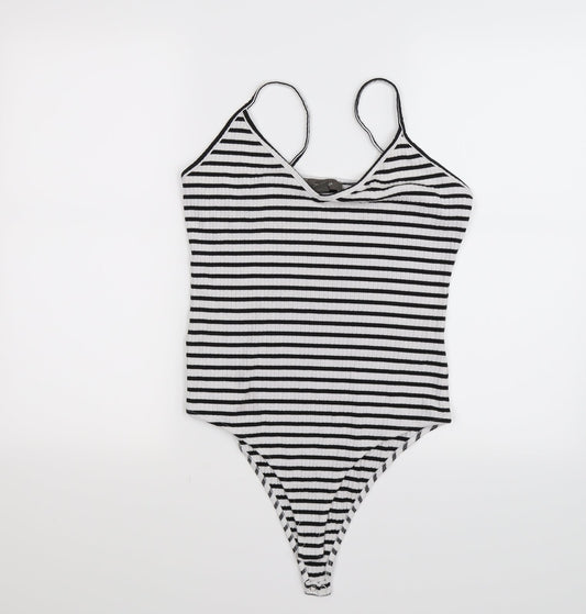 Primark Womens White Striped  Bodysuit One-Piece Size M