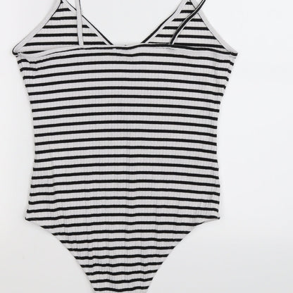 Primark Womens White Striped  Bodysuit One-Piece Size M