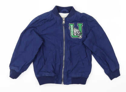 L.O.G.G Boys Blue Animal Print  Bomber Jacket Jacket Size 4-5 Years