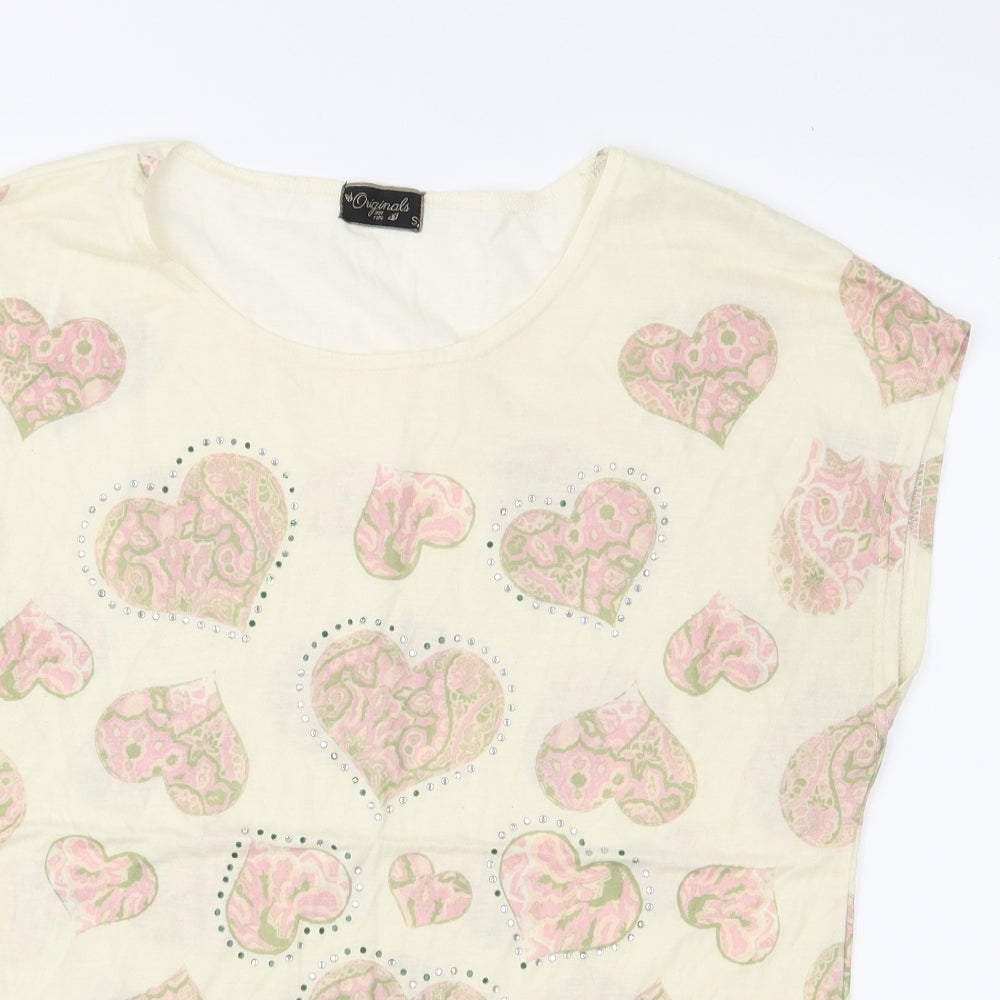 Originals Womens Yellow Geometric Jersey Basic T-Shirt Size S