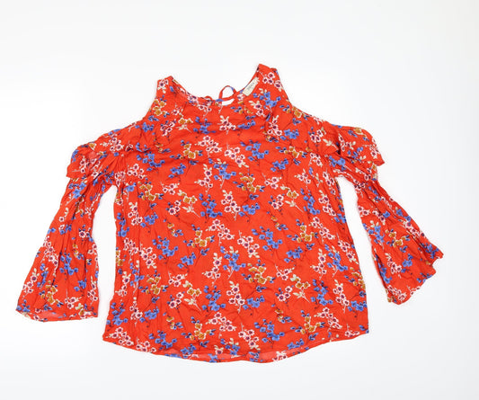 Papaya Womens Orange Floral  Tunic Blouse Size 12  - cold shoulder