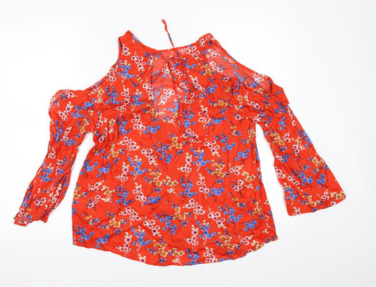 Papaya Womens Orange Floral  Tunic Blouse Size 12  - cold shoulder