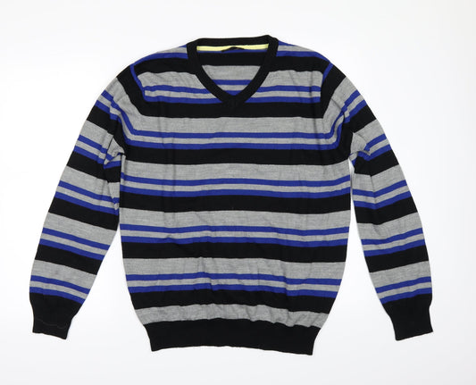 Cedar Wood State Mens Black Striped  Pullover Jumper Size L