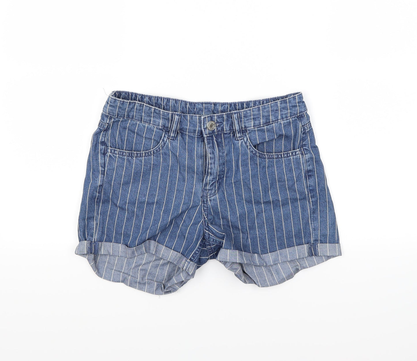 H&M Womens Blue Striped Denim Cut-Off Shorts Size 6
