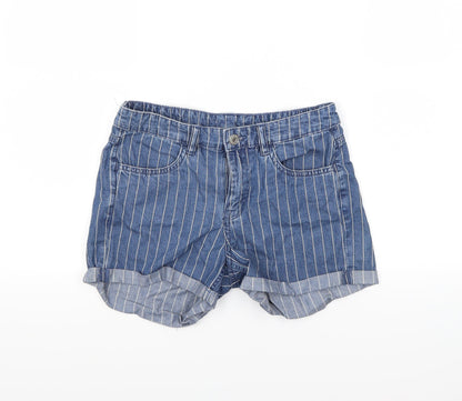 H&M Womens Blue Striped Denim Cut-Off Shorts Size 6
