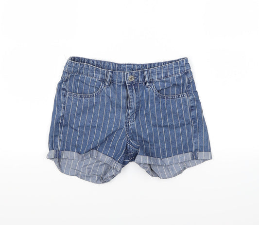 H&M Womens Blue Striped Denim Cut-Off Shorts Size 6