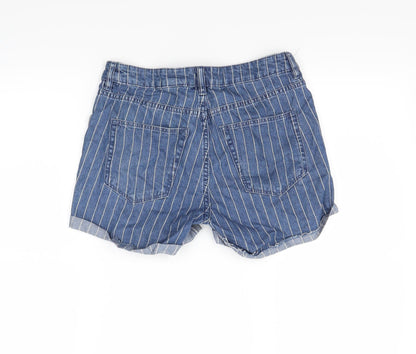 H&M Womens Blue Striped Denim Cut-Off Shorts Size 6