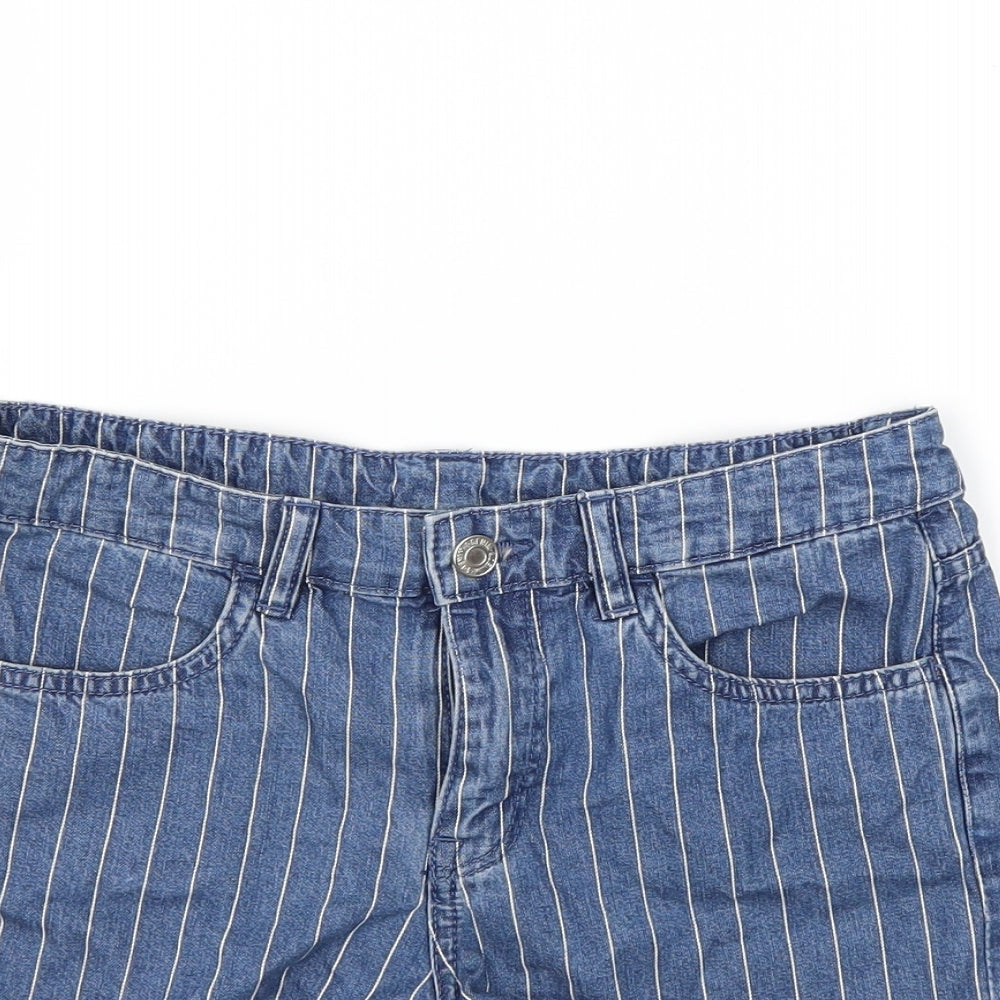 H&M Womens Blue Striped Denim Cut-Off Shorts Size 6