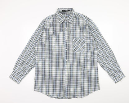 Summer Bird Mens Blue Plaid   Button-Up Size L