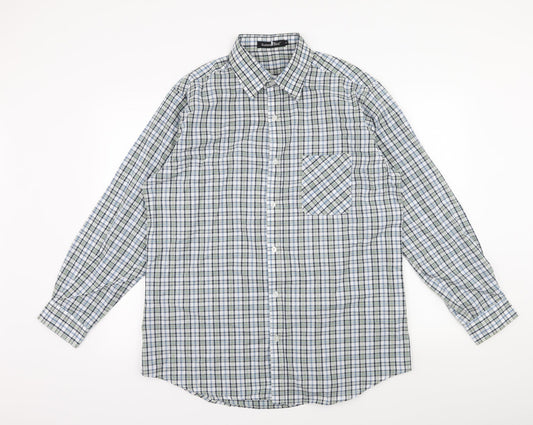 Summer Bird Mens Blue Plaid   Button-Up Size L