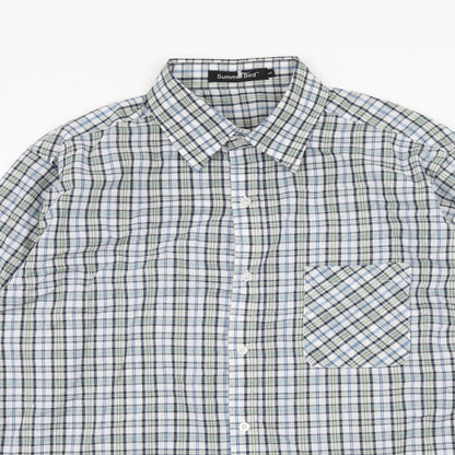 Summer Bird Mens Blue Plaid   Button-Up Size L