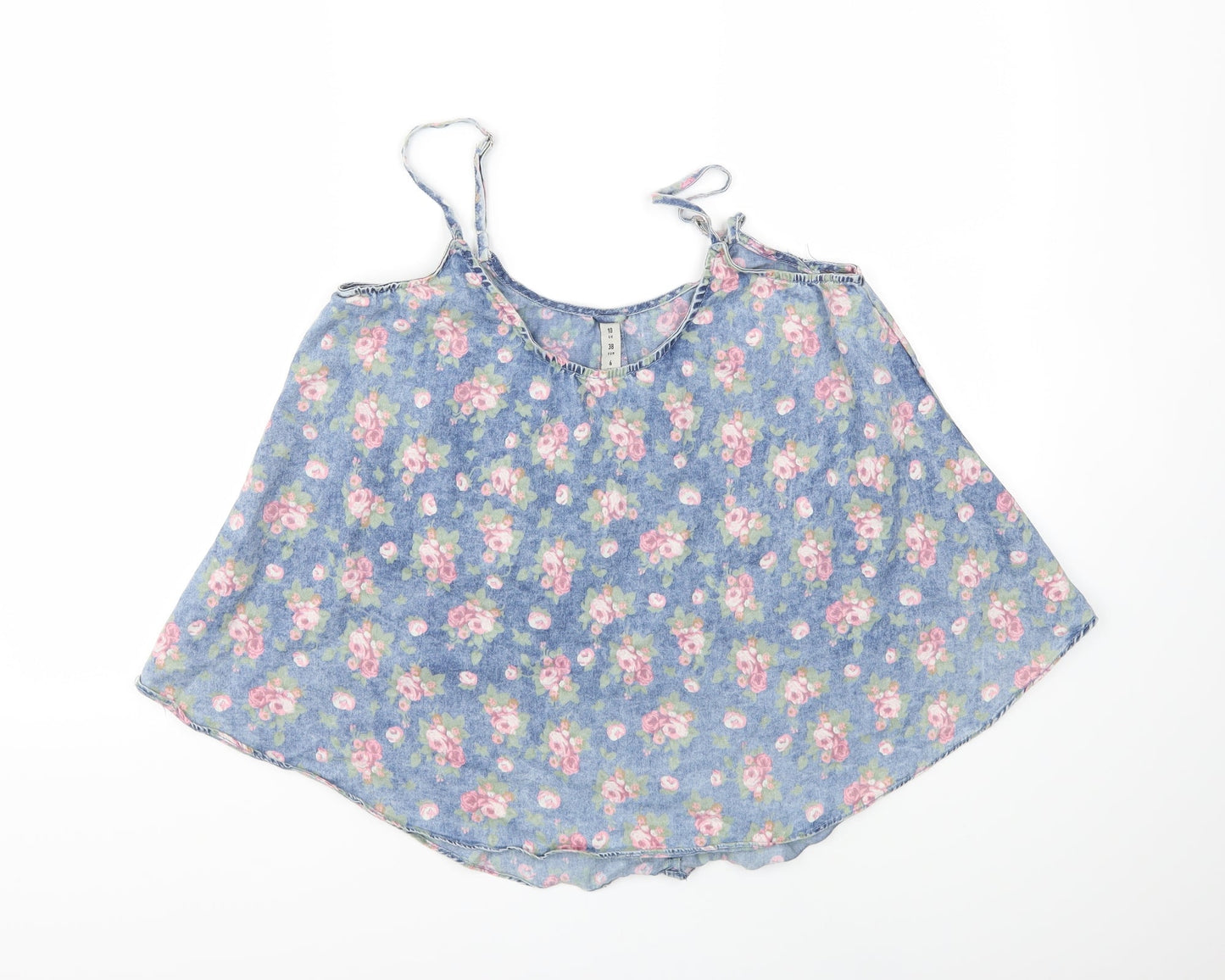 Denim & Co. Womens Blue Floral Denim Camisole Tank Size 10