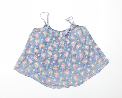 Denim & Co. Womens Blue Floral Denim Camisole Tank Size 10