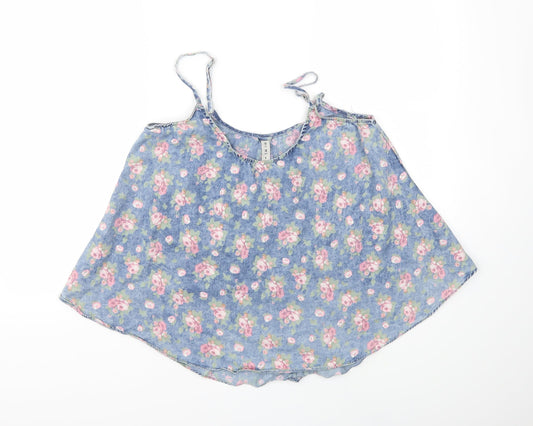 Denim & Co. Womens Blue Floral Denim Camisole Tank Size 10