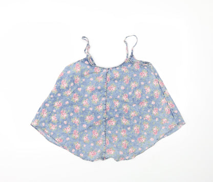 Denim & Co. Womens Blue Floral Denim Camisole Tank Size 10