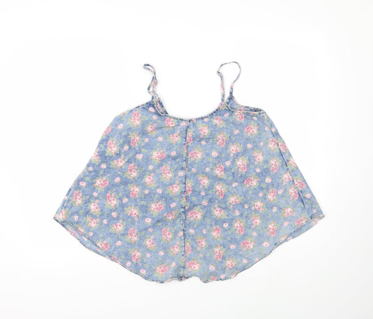 Denim & Co. Womens Blue Floral Denim Camisole Tank Size 10