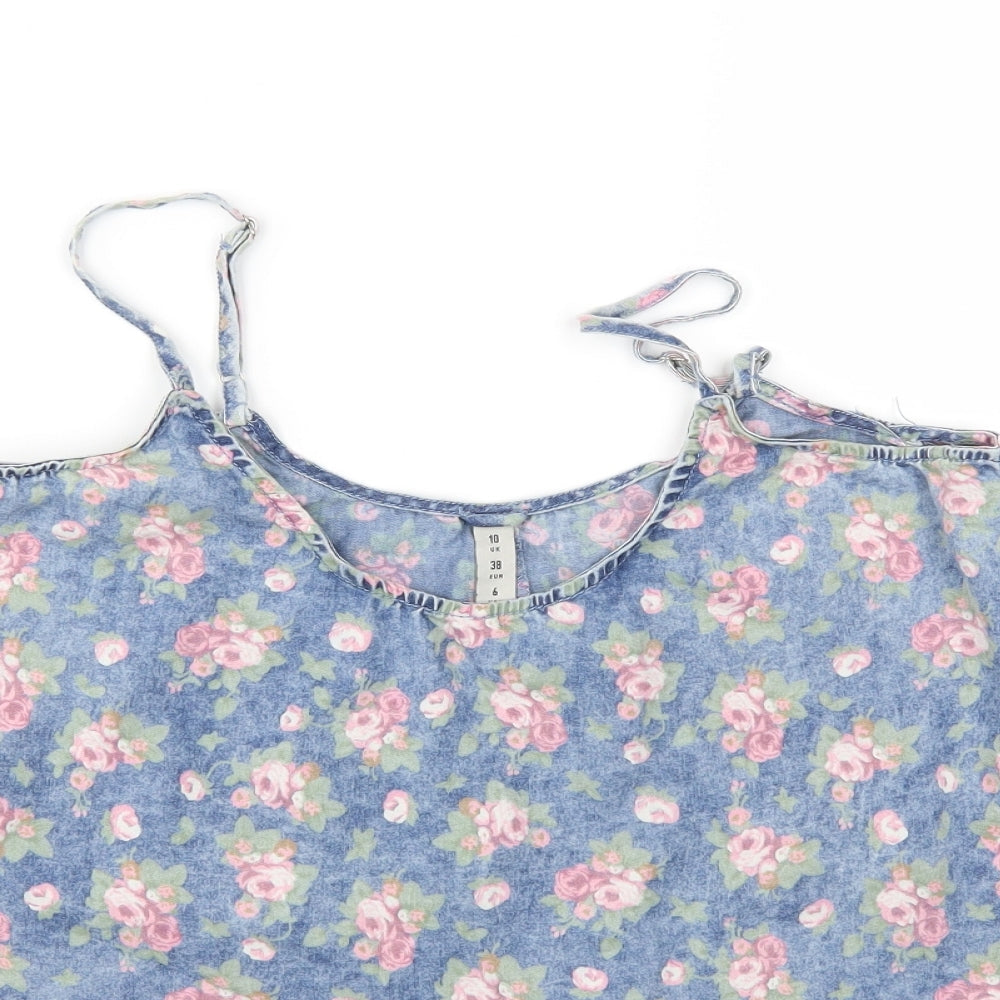 Denim & Co. Womens Blue Floral Denim Camisole Tank Size 10