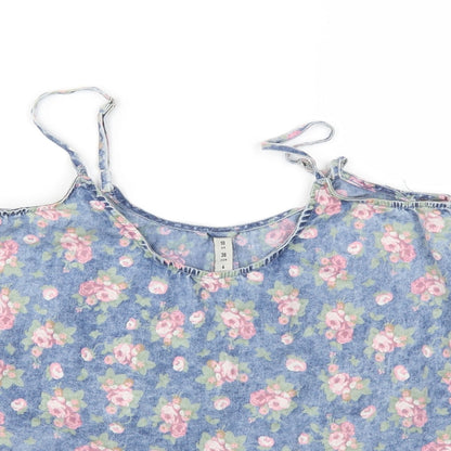 Denim & Co. Womens Blue Floral Denim Camisole Tank Size 10