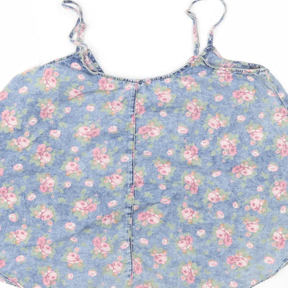 Denim & Co. Womens Blue Floral Denim Camisole Tank Size 10