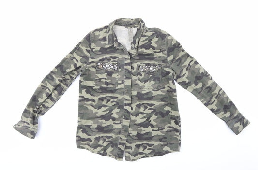 Denim Co Womens Green Camouflage  Basic Blouse Size 6