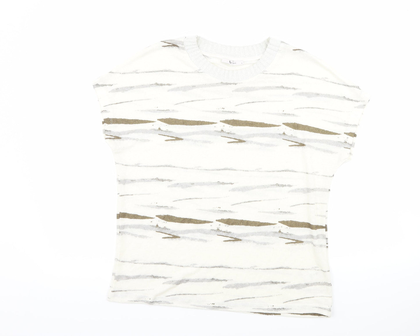 TU Womens White Striped  Basic T-Shirt Size 8