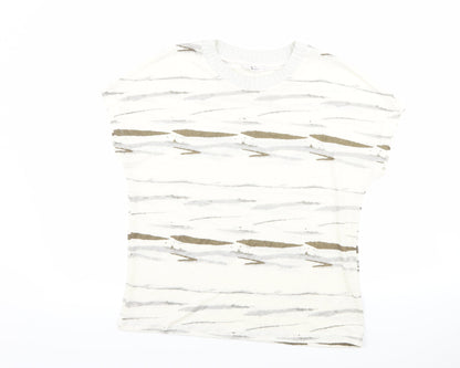 TU Womens White Striped  Basic T-Shirt Size 8