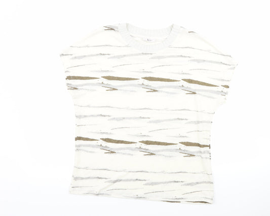 TU Womens White Striped  Basic T-Shirt Size 8