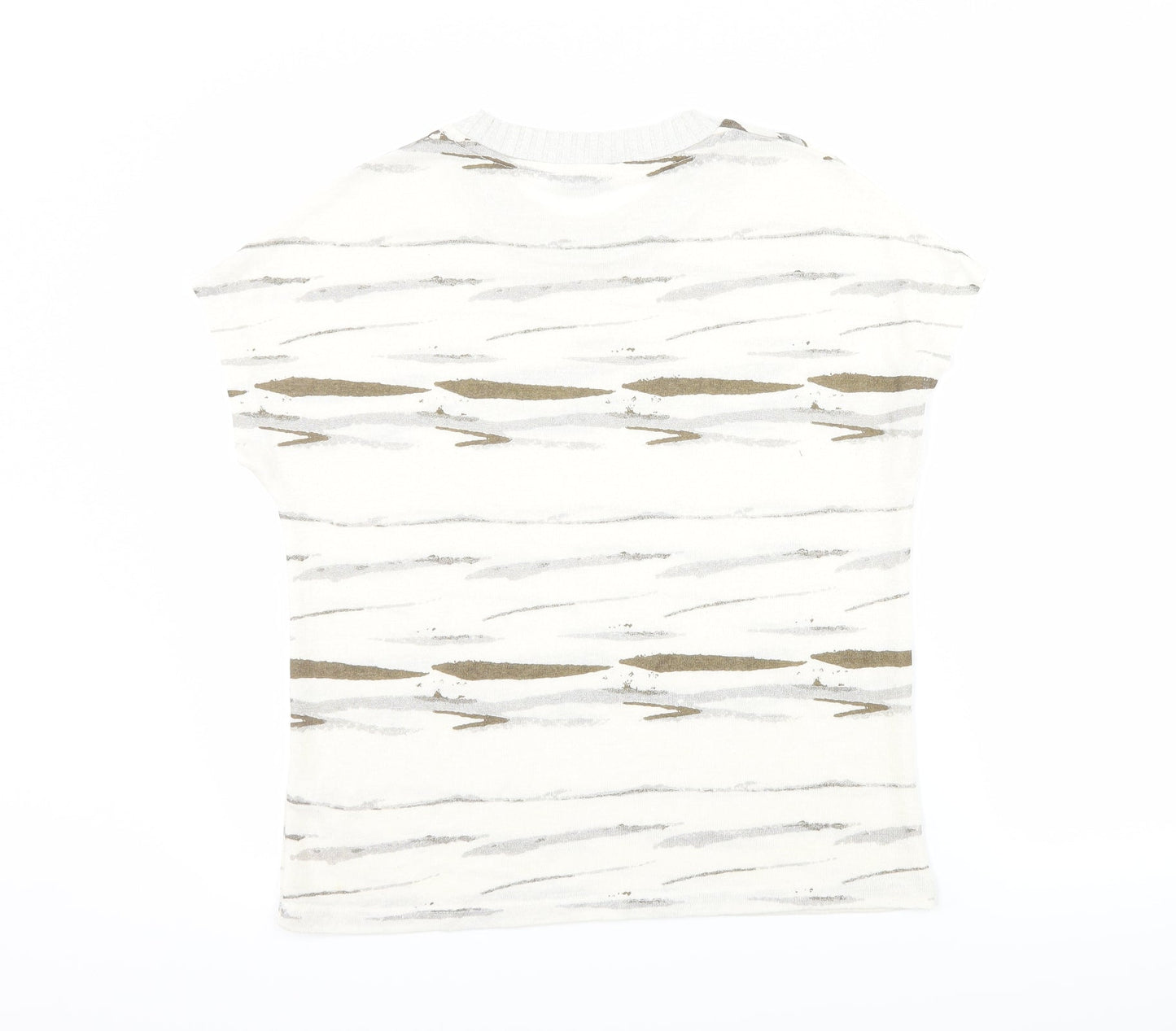 TU Womens White Striped  Basic T-Shirt Size 8