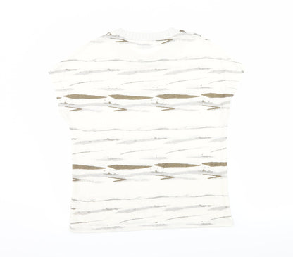 TU Womens White Striped  Basic T-Shirt Size 8