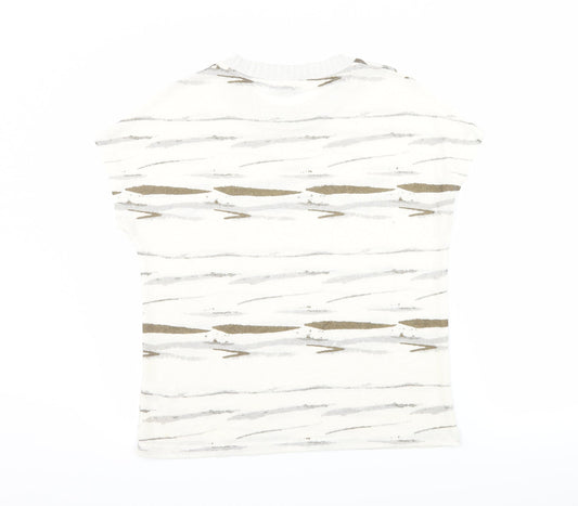 TU Womens White Striped  Basic T-Shirt Size 8