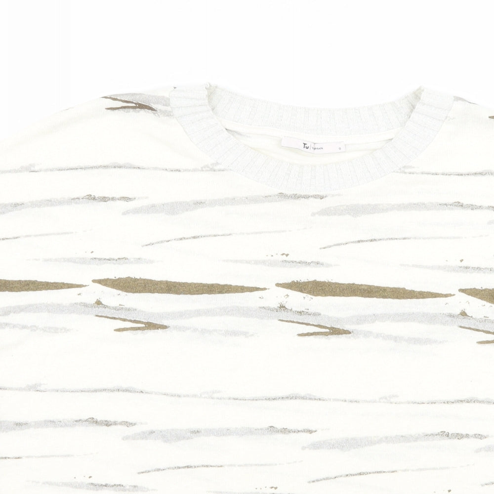 TU Womens White Striped  Basic T-Shirt Size 8