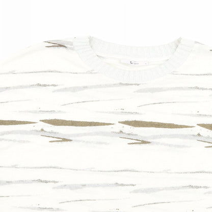 TU Womens White Striped  Basic T-Shirt Size 8