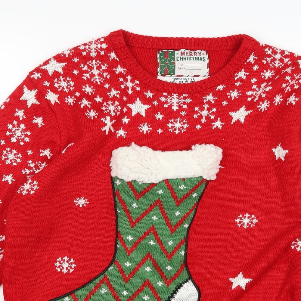 Cedar Wood State Mens Red  Knit Pullover Jumper Size S  - Christmas